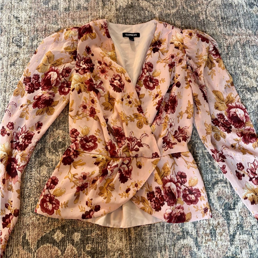 Express Pink and Burgundy Floral Blouse